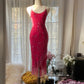 Pink Fashion Elegant Exquisite Beaded Spaghetti Strap Midi/Short Mermaid Slim Chiffon Ball Gown Evening Dress Birthday Party Dress Prom Dress Wedding Dress gh4098