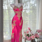 Pink floral ball gown long satin date dress evening dress birthday dress wedding dress gh4533