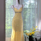 Light Yellow Gorgeous Shiny Fashion Elegant Exquisite Beaded Long Tulle Backless Fairy Ball Gown Evening Dress Birthday/Wedding Guest/Holiday Party Dress Prom Dress Valentine's Day Date Dress gh4034