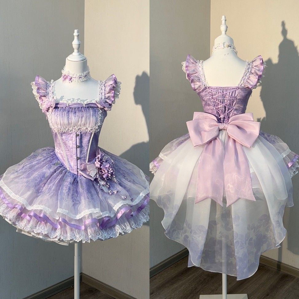 Purple ruffle short tulle homecoming dress prom dress birthday party dress gh4914