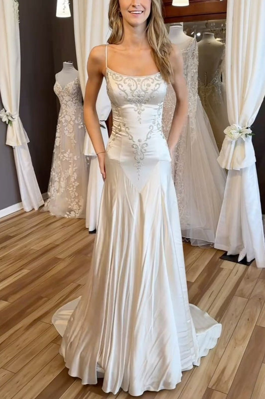 girlhomeshops-White beaded long gown for bride gh6173