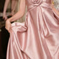 girlhomeshops-Rosa Elegantes, schlichtes, florales langes Satin-Ballkleid, Brautjungfernkleid gh5951