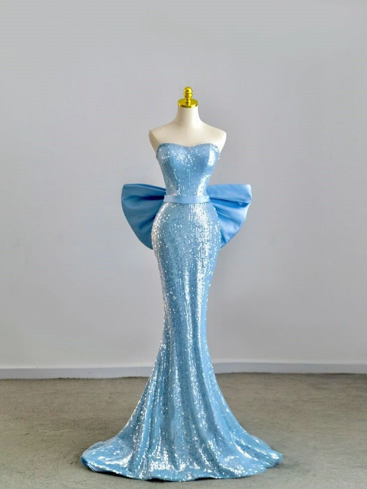 Robe de soirée sirène élégante à paillettes bleu magnifique et brillante gh3387