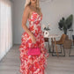 Hot Red Floral Print A-Line Backless Ruffle Long Chiffon Elegant Sexy Ball Gown Evening Dress Party Dress gh3185
