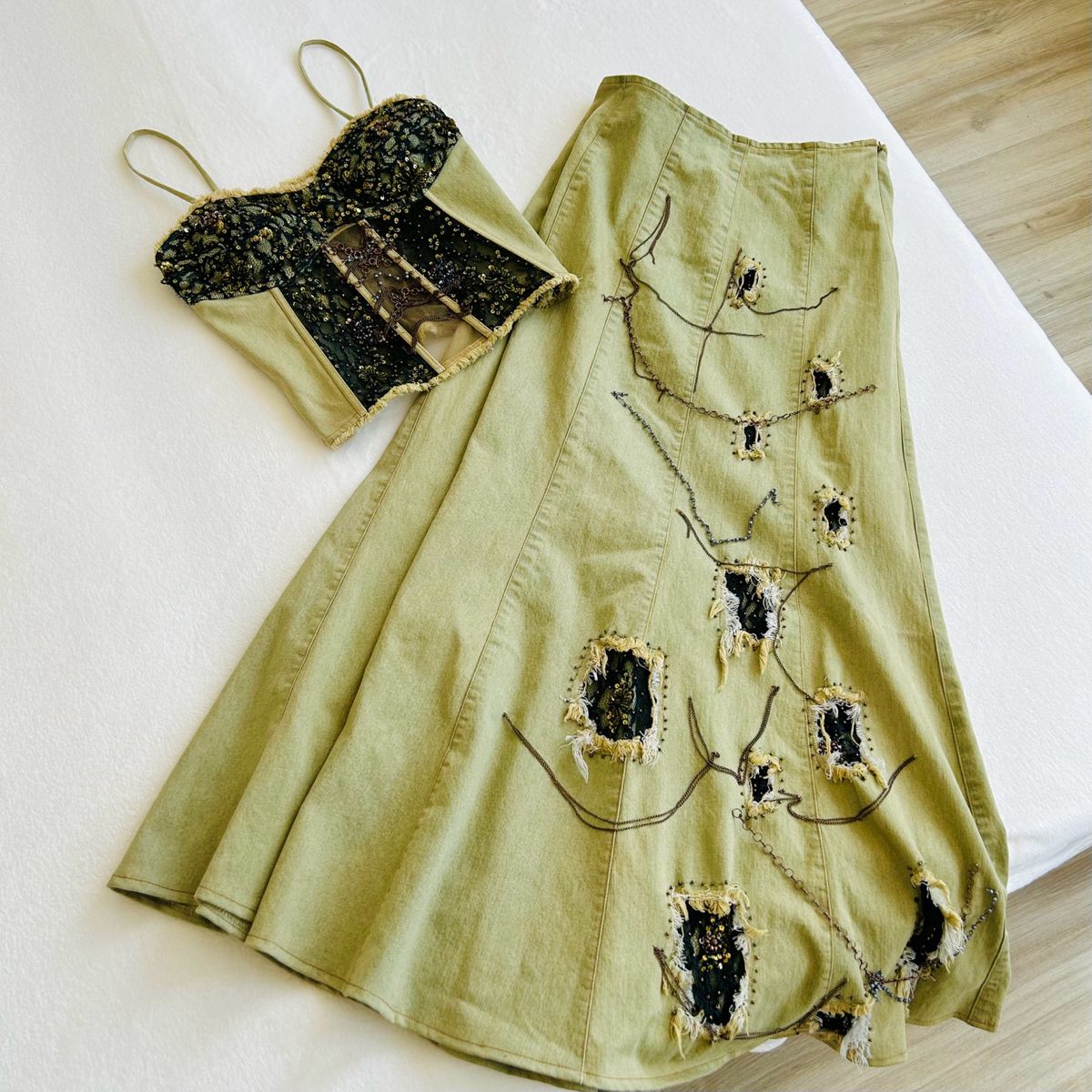 girlhomeshops-Green exquisite beaded two-piece dress gh5785