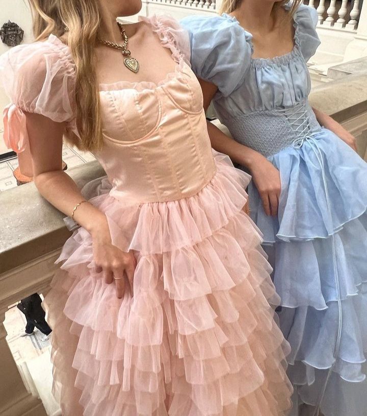 girlhomeshops-Rosa und blau süßes langes Chiffon-Ballkleid mit mehreren Lagen gh5784