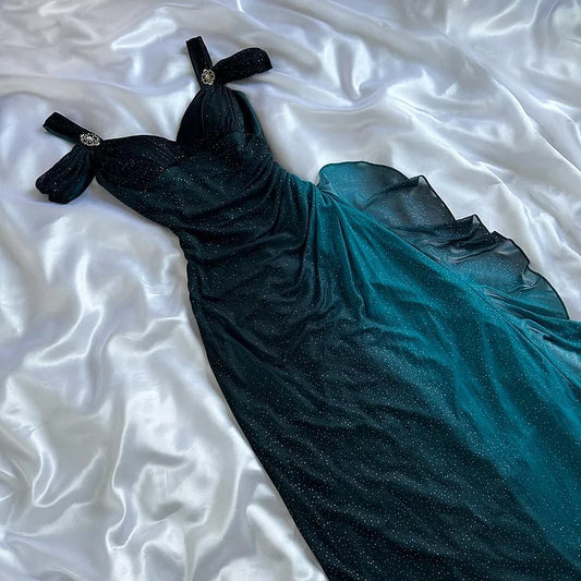 Robe de soirée longue en mousseline de soie turquoise, élégante et brillante, robe de bal, gh4237