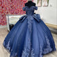 Robe de soirée longue en tulle bleu marine avec appliques en dentelle exquise et magnifique, robe de cérémonie pour adulte gh3346
