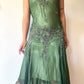 Grünes Vintage Elegantes Zartes Blumenapplikation Perlen Langes Tüll Chiffon Abendkleid Abendkleid Partykleid gh3227