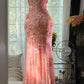 girlhomeshops--Grapefruit-colored vintage luxury exquisite beaded sequin mermaid fishtail long tulle prom dress gh5730