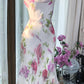 White Pink Floral Ball Gown Long Chiffon Date Dress Evening Dress Birthday Dress Wedding Dress gh4531