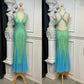 Halter Neck Open-Back Teal-Green Ombre Sequin Mermaid Gown | Luxury Elegant Cross-Strap Floor-Length Dress for Gala Ball gh6468