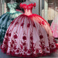 Robe de soirée en tulle rouge magnifique et exquise avec des appliques florales douces et longues gh3345