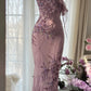 Pink Purple Romantic One Shoulder Fashion Elegant Exquisite Floral Beading Long Chiffon Ball Gown Evening Dress Birthday Holiday Party Dress Prom Dress gh4012