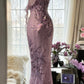 Pink Purple Romantic One Shoulder Fashion Elegant Exquisite Floral Beading Long Chiffon Ball Gown Evening Dress Birthday Holiday Party Dress Prom Dress gh4012
