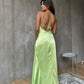 Green Fashion Simple Elegant Spaghetti Strap Long Satin Prom Dress Evening Dress Wedding Guest Party Dress Prom Dress gh3764