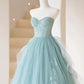 Green Lace Tulle A-Line Long Formal Dress, Green Strapless Evening Dress gh2581