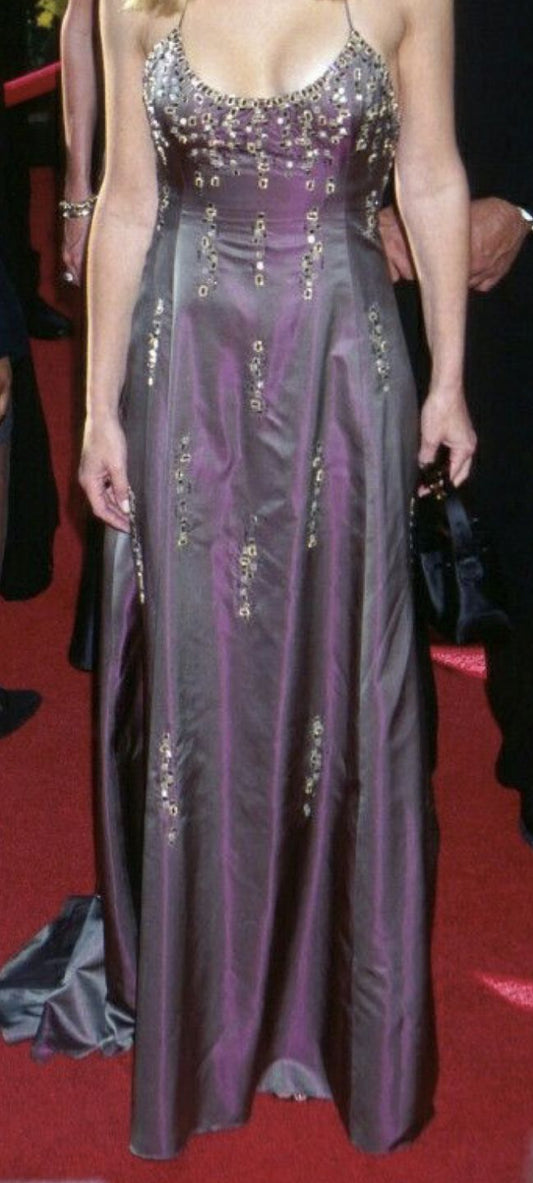 Purple Gorgeous Shiny Elegant Exquisite Beading Spaghetti Strap Long Satin Floor Length Ball Gown Evening Dress Party Dress Prom Dress gh3737