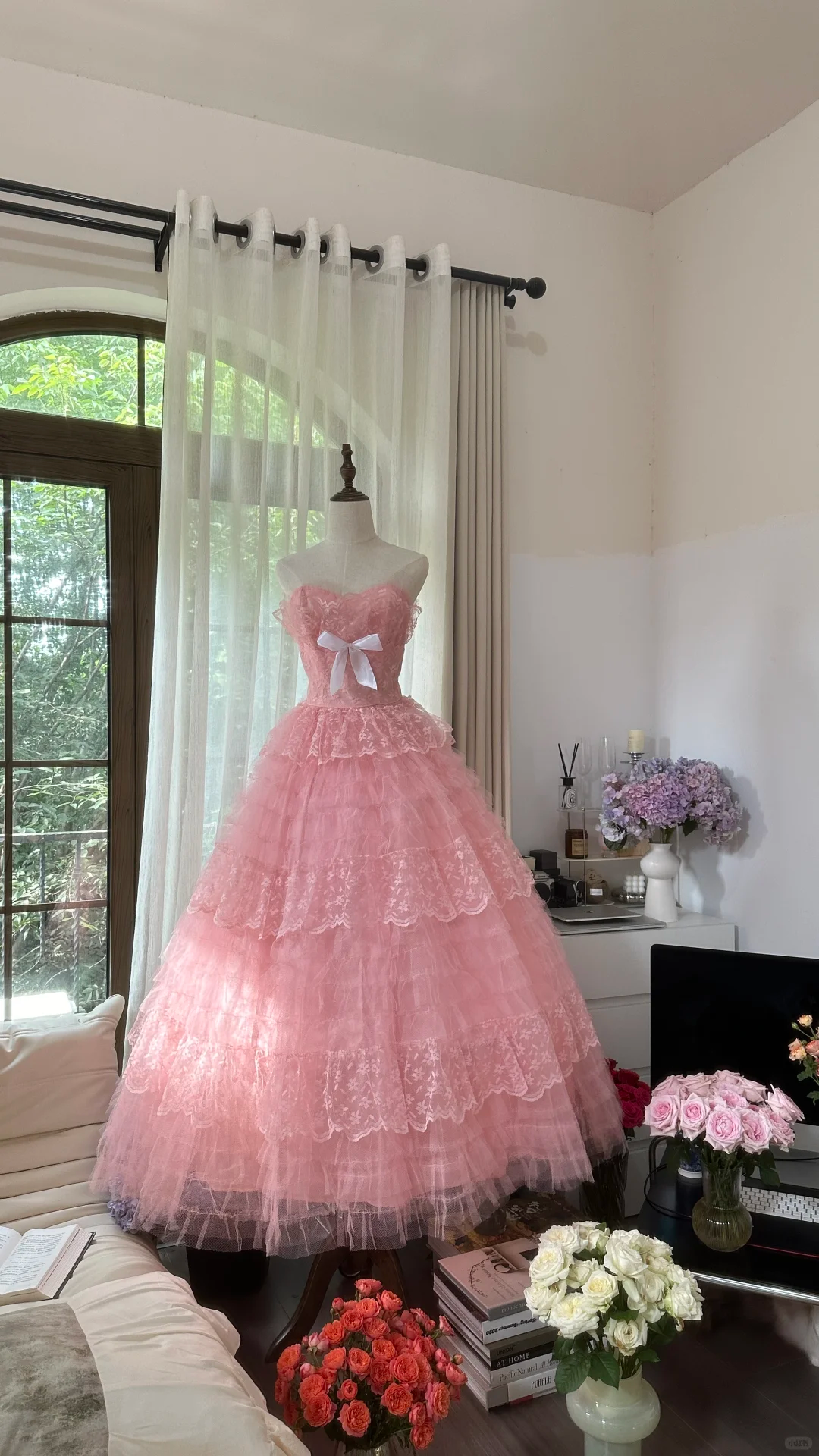 Robe de soirée princesse en tulle rose, élégante et exquise, avec nœud en dentelle, robe de bal, robe d'anniversaire, robe de cérémonie pour adulte, gh4033