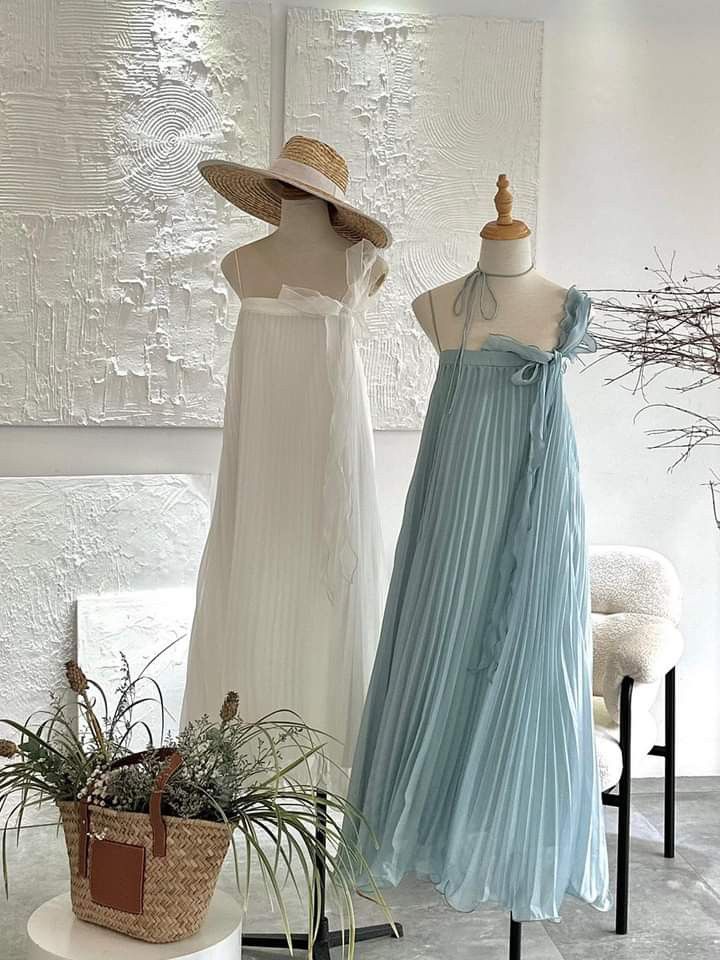 girlhomeshops – Langes Chiffon-Reise-/Urlaubskleid mit Strapsen, Weiß/Blau/Rosa/Schwarz, gh5684