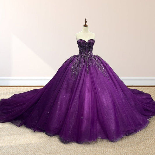girlhomeshops - Robe de bal/robe de mariée longue en tulle violet scintillant et délicatement perlé gh6186