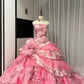 Robe de bal longue en tulle rose à fleurs et perles, robe de Quinceanera pour 16e anniversaire, gh4736