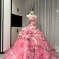 Robe de bal longue en tulle rose à fleurs et perles, robe de Quinceanera pour 16e anniversaire, gh4736