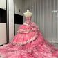 Robe de bal longue en tulle rose à fleurs et perles, robe de Quinceanera pour 16e anniversaire, gh4736