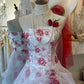 Robe de bal bandeau rouge et blanche à fleurs : décoration florale 3D, jupe à volants, robe rétro pour tea party gh6575