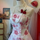 Robe de bal bandeau rouge et blanche à fleurs : décoration florale 3D, jupe à volants, robe rétro pour tea party gh6575