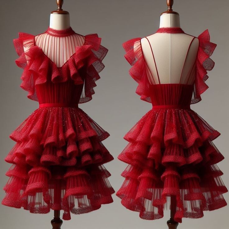 Red shiny sweet elegant short ruffled tulle homecoming dress prom dress party dress gh4920