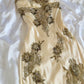 Robe de soirée longue en satin couleur champagne, magnifique, exquise, en dentelle perlée, bretelles spaghetti, robe de bal, robe de soirée gh3511