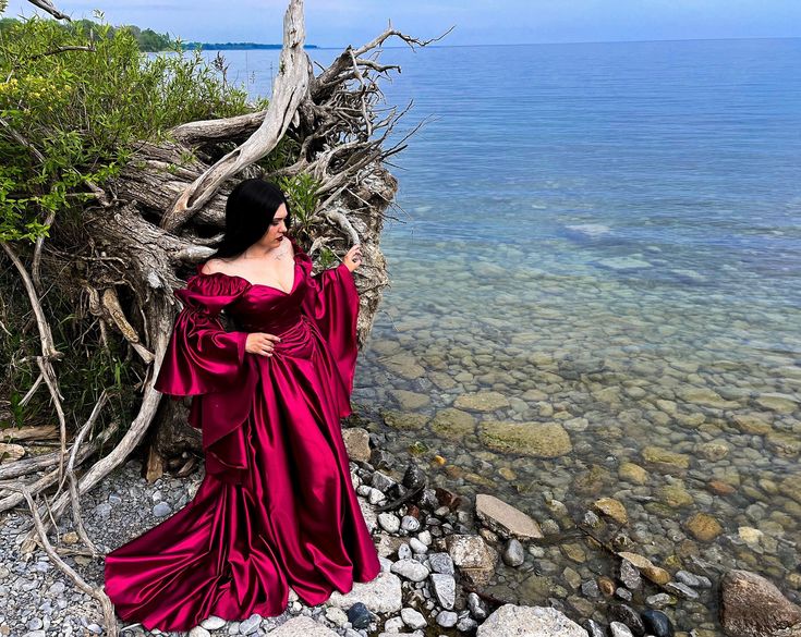 Robe de soirée longue en satin fuchsia, élégante, vintage, décolleté en cœur, longueur au sol, gh4080