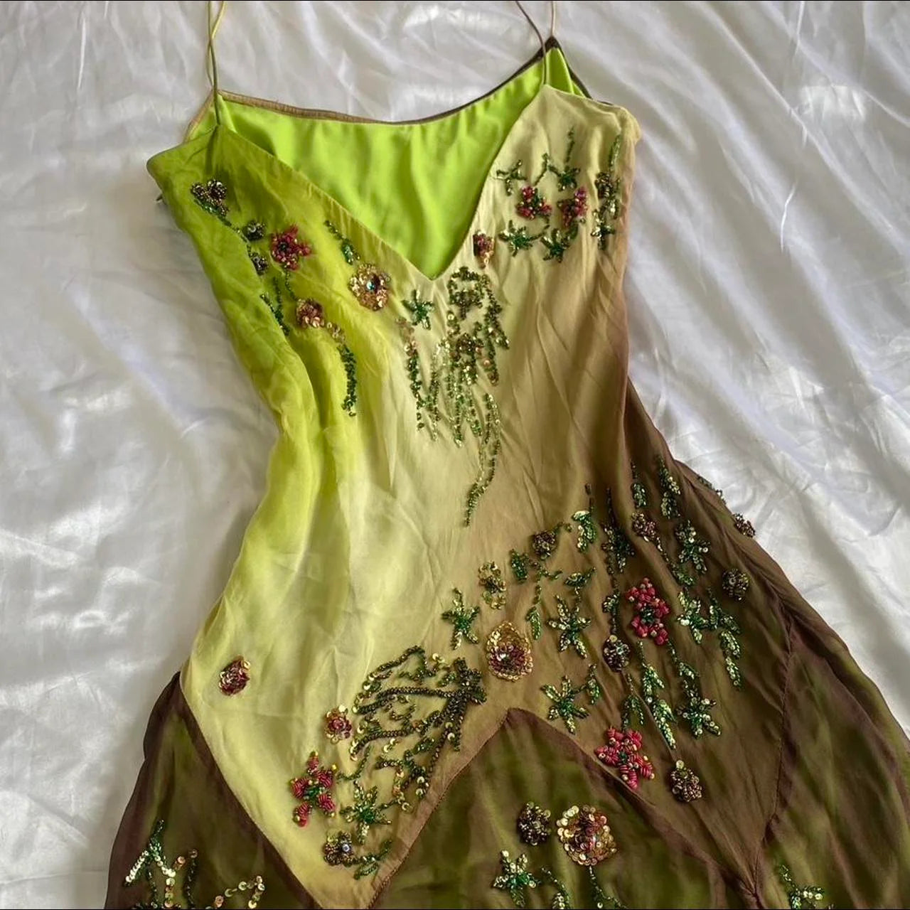 Robe de soirée longue en mousseline de soie à perles exquise dégradé de mode verte gh3512