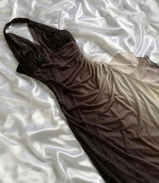 Brown Shiny Gradient Fashion Elegant Strap Long Chiffon Ruffle Ball Gown Evening Dress Party Dress gh3394