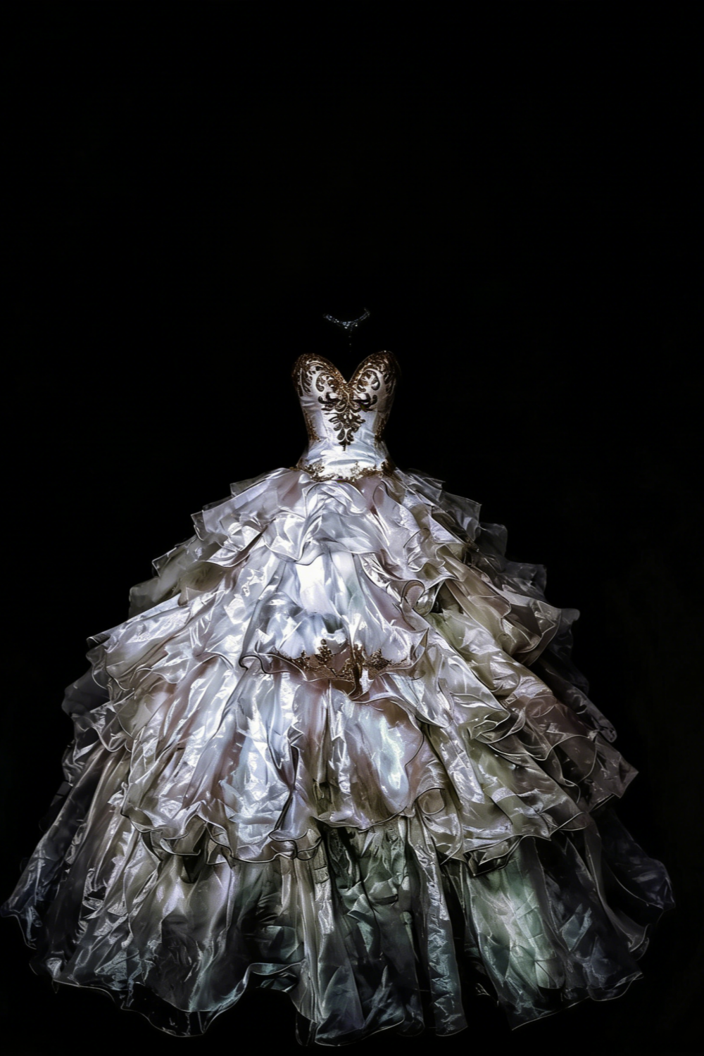 Robe de bal bustier dégradé argent-gris irisé style cour - Robe de soirée à thème rétro gh6568