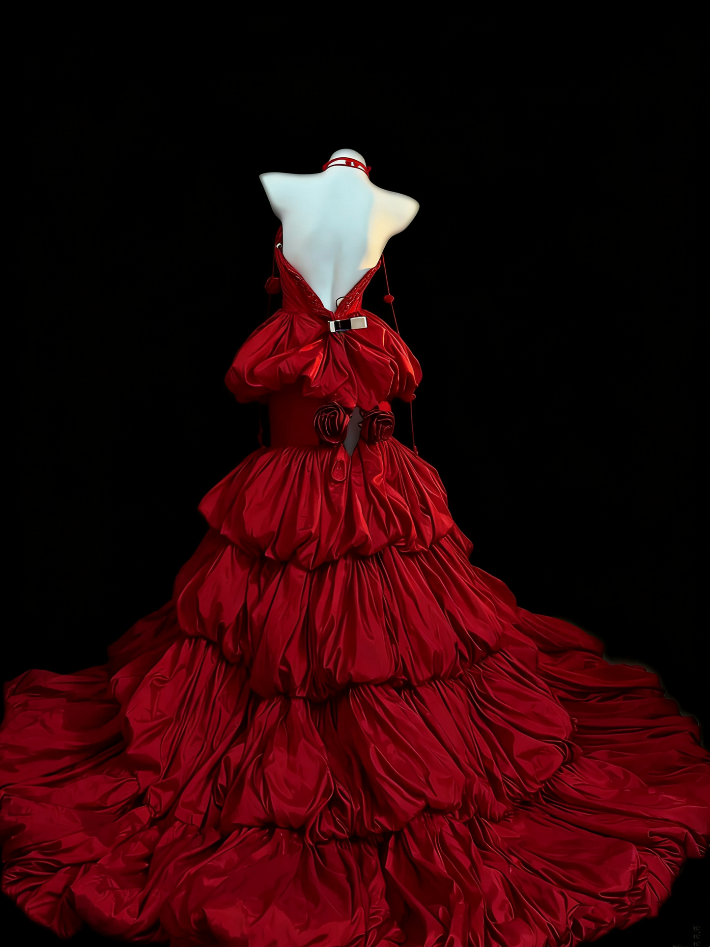 Dunkelromantisches, scharlachrotes, gestuftes, trägerloses Abendkleid im Gothic-Stil - Dinnerkleid &amp; Ballkleid gh6560