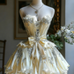 Luxury Sweet Style Cream Gold Satin Beaded Strapless Mini Gown - Birthday Party & Lolita Tea Dress gh6555