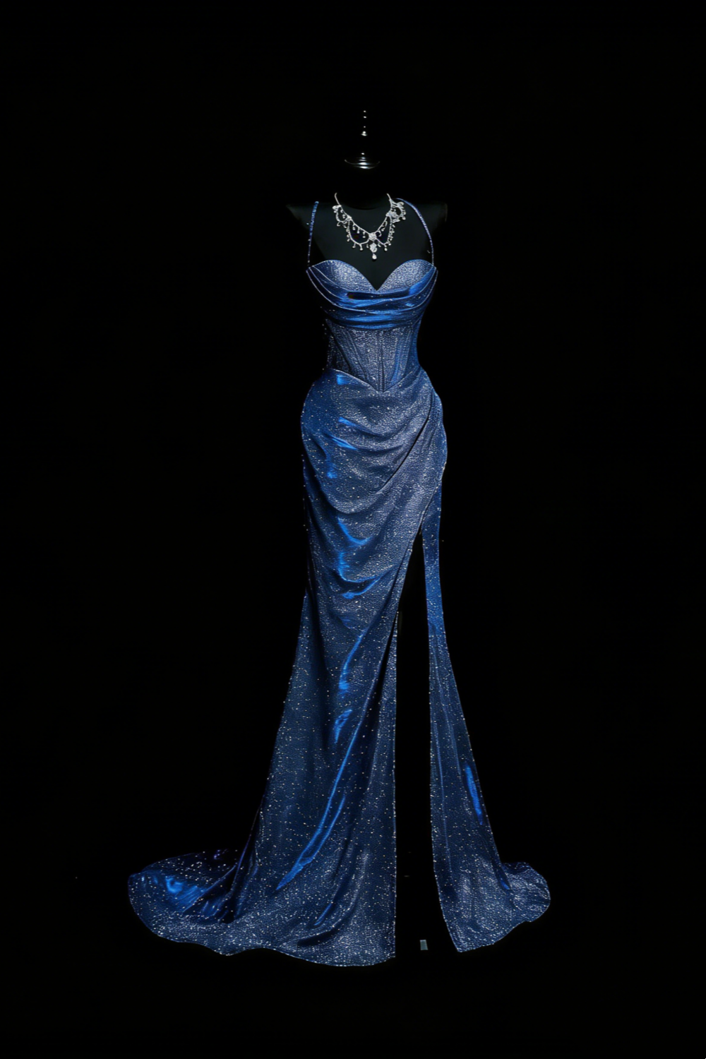 Robe sirène dos nu bleu scintillant style galaxie irisée - Robe de soirée et tapis rouge sur le thème des étoiles gh6570