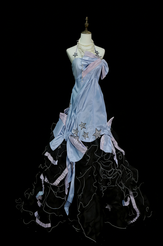 Robe de bal courte contrastée bleu-noir style Starlight Dream - Robe de soirée et de cosplay sur le thème du ciel étoilé gh6564