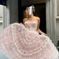 Pink Sweet Cute Floral Lace Long Tulle Prom Dress Evening Dress Party Dress Homecoming Dress gh3296