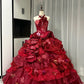 Robe de bal longue en tulle à fleurs rouges et perles, robe de Quinceanera, robe d'anniversaire 16 ans, gh4738