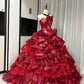 Robe de bal longue en tulle à fleurs rouges et perles, robe de Quinceanera, robe d'anniversaire 16 ans, gh4738