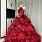 Robe de bal longue en tulle à fleurs rouges et perles, robe de Quinceanera, robe d'anniversaire 16 ans, gh4738