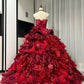 Robe de bal longue en tulle à fleurs rouges et perles, robe de Quinceanera, robe d'anniversaire 16 ans, gh4738