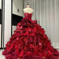 Robe de bal longue en tulle à fleurs rouges et perles, robe de Quinceanera, robe d'anniversaire 16 ans, gh4738