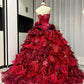 Robe de bal longue en tulle à fleurs rouges et perles, robe de Quinceanera, robe d'anniversaire 16 ans, gh4738