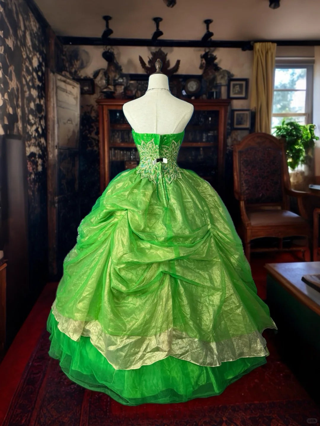 Girlhomeshops - Robe de bal longue en tulle vert, magnifique, florale et exquise, avec perles, gh5354