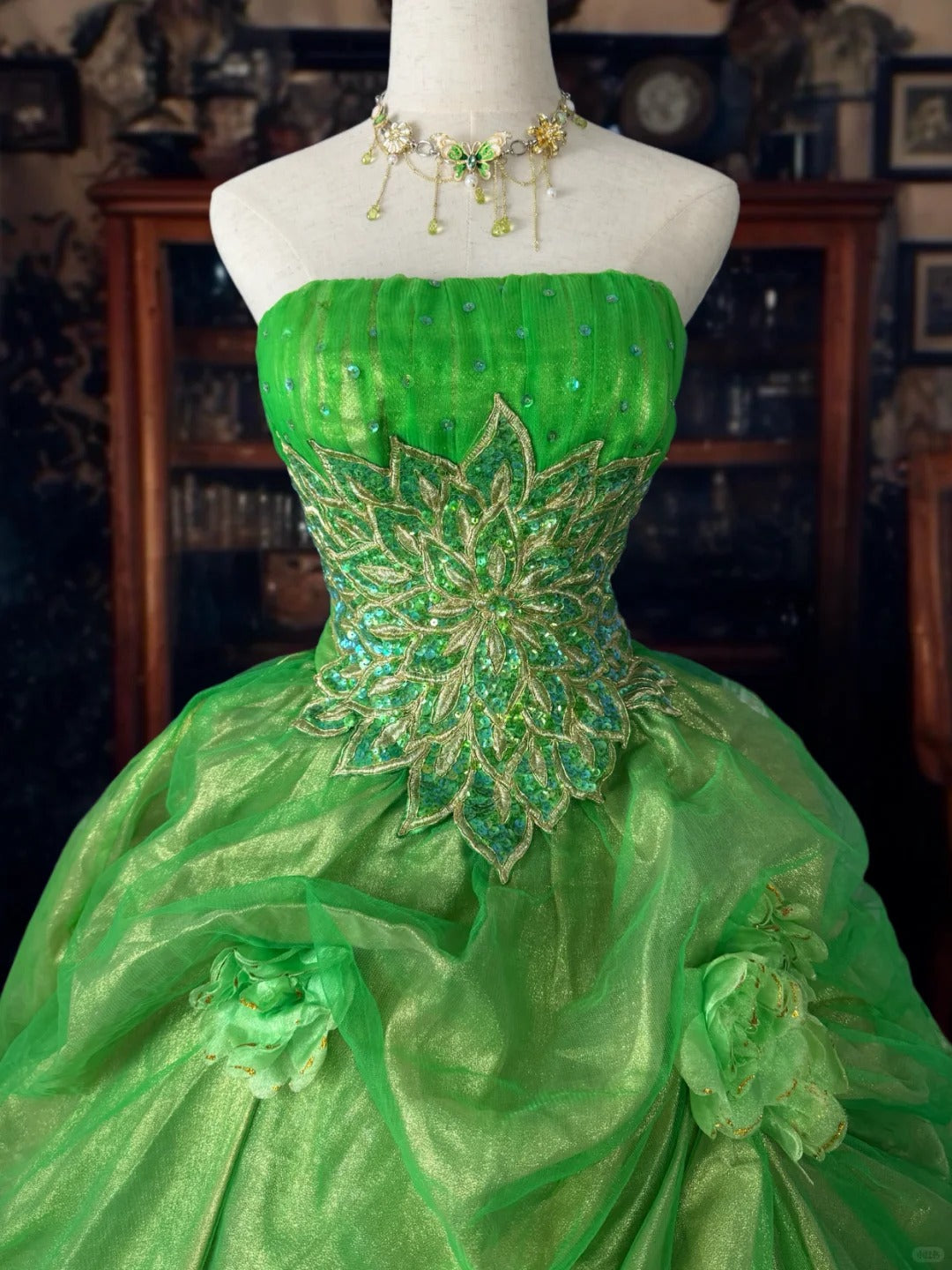 Girlhomeshops - Robe de bal longue en tulle vert, magnifique, florale et exquise, avec perles, gh5354