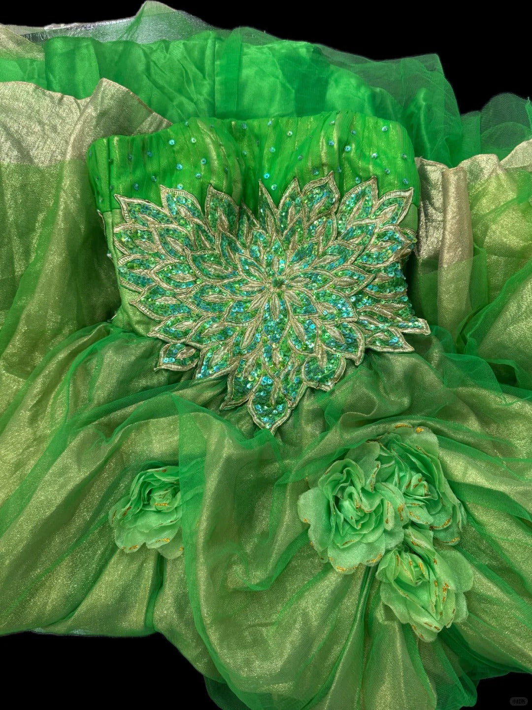 Girlhomeshops - Robe de bal longue en tulle vert, magnifique, florale et exquise, avec perles, gh5354